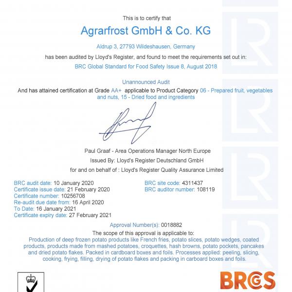 BRC Agrarfrost Aldrup